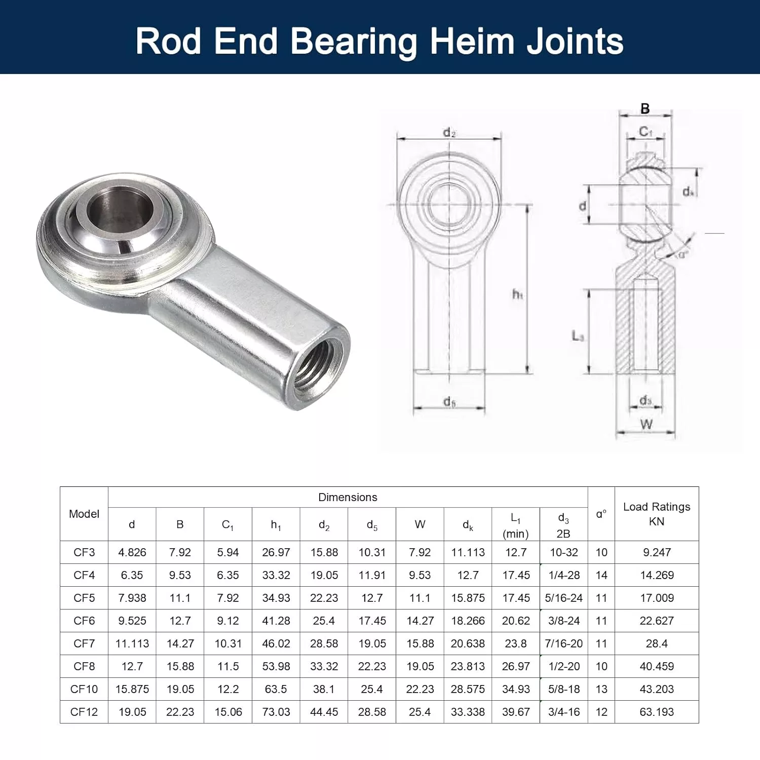 WYOO Inch Size Rod Ends CF 4T CF-4T CF4 CF4T Joints Right Hand Female Thread Rod End Bearing