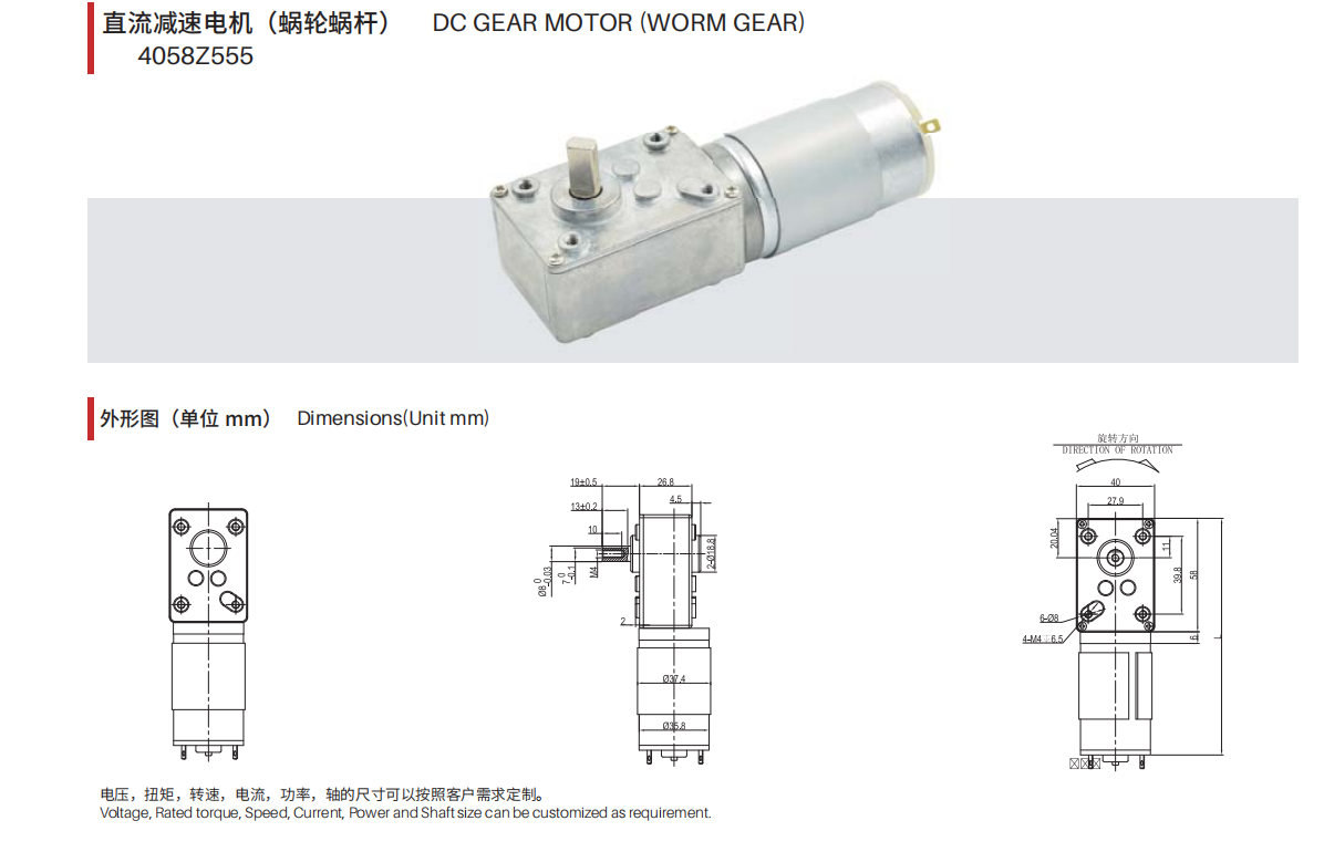 4058Z555 DC Gear Motor(Worm Gear)