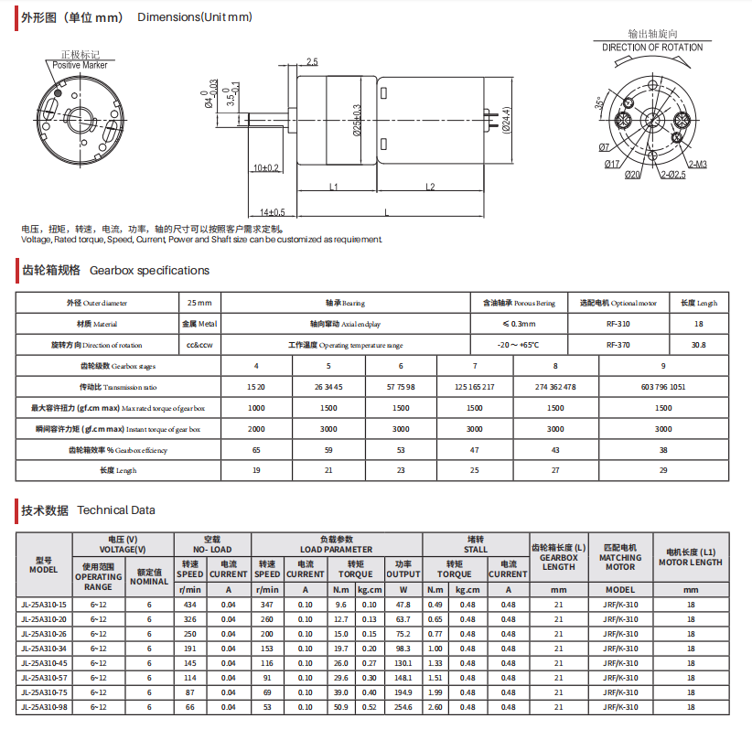 25A310 DC Reduction Micro Motor DC6-12V Label Paper Machine Intelligent Equipment Slow Speed Small Motor for Robotic