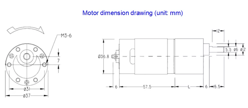 37B-550 DC Gear Motor 12V 24V High Torque Low Speed Motor for Automation Robotics WYOO Transmission
