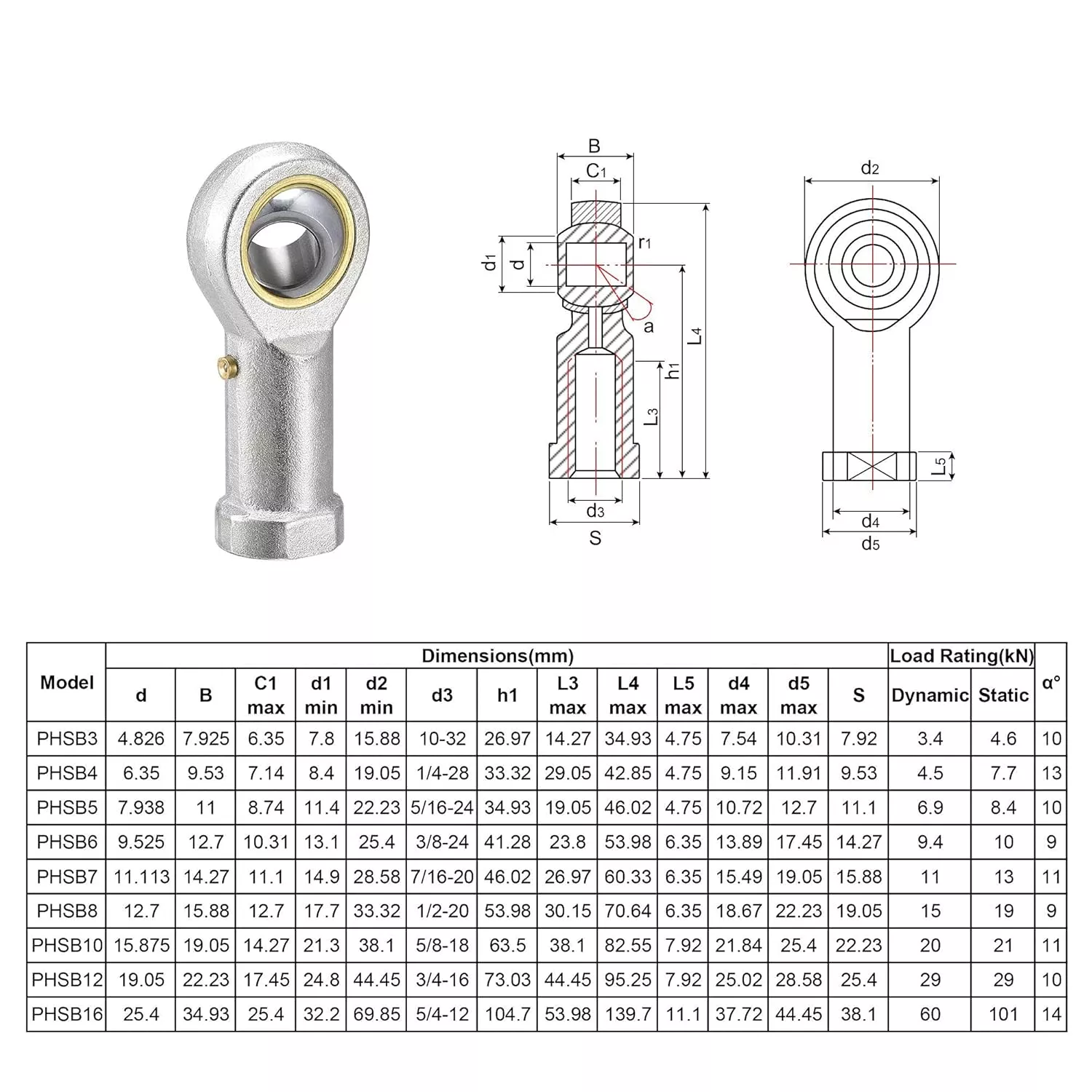 PHSB8 Inch Size Ball Joint Rod End PHSB5 PHSB6 PHSB7 PHSB8 PHSB10 PHSB12 PHSB16 Imperial Rod End Bearing