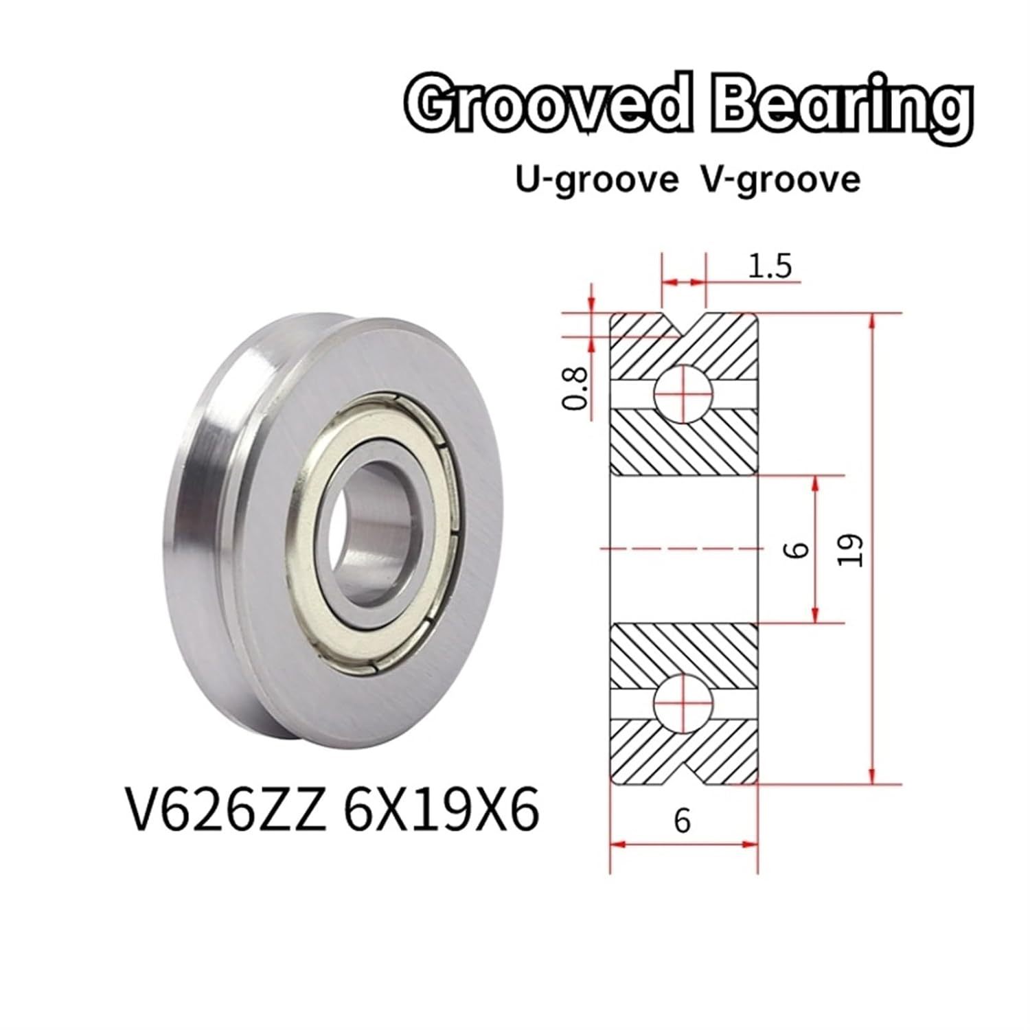 Deep Groove Ball Bearing V-Grooved Bearing 623 624 Dimension Drawing 1