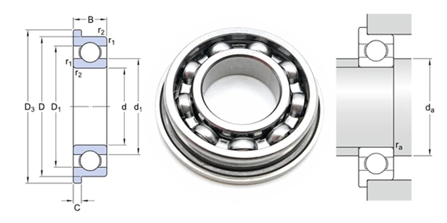 F688 / FL688 / F618/8 Flanged Miniature Ball Bearing (8mm x 16mm x 4mm, Open) Dimension Drawing 1