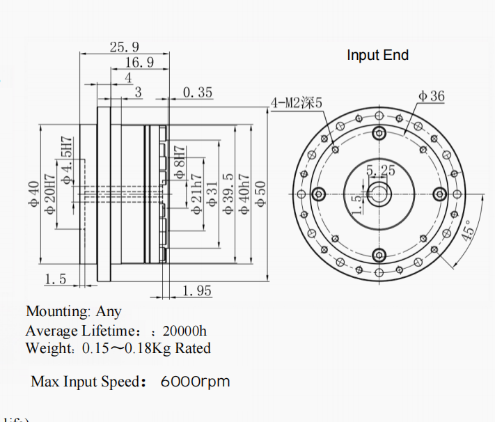 Industrial Cycloidal Reducer High Torque 30Nm Low Backlash Precision Gearbox Dimension Drawing 2
