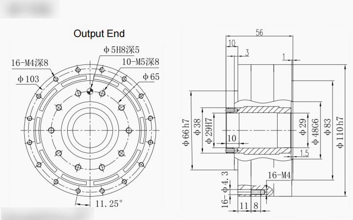 H25 High Precision Cycloidal Gear Reducer 20000h Lifetime 80% Full Load Efficiency IP65 55~130Nm Rated Output Torque Dimension Drawing 1