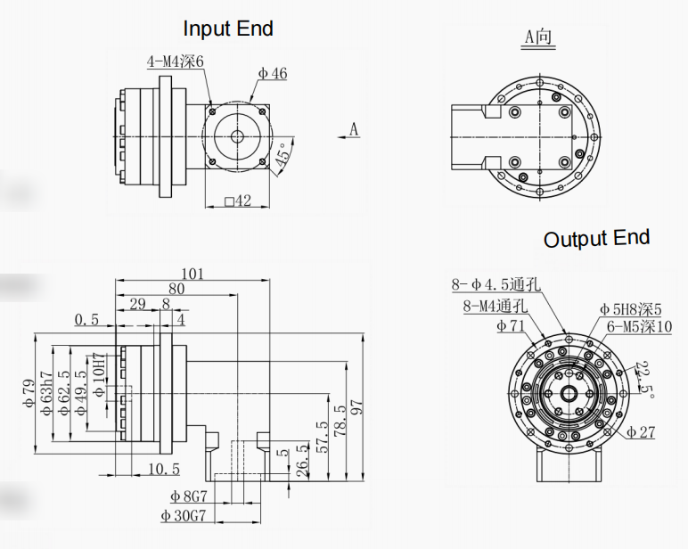 High Precision Cycloidal Reducer High Torque 80Nm Backlash Less Than 1.5 Arcmin IP65 20000h Service Life Ratio 21 31 51 81 Dimension Drawing 1