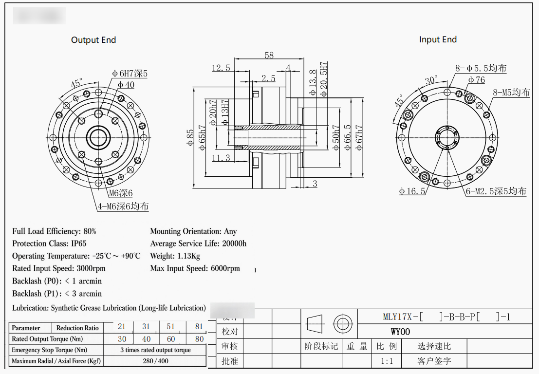 WYOOH17 Robot Joint Cycloidal Reducer Low Backlash High Load Capacity Precision Gearbox for Humanoid Robot Dimension Drawing 1